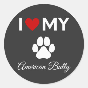 Sticker Rond J'aime mon American Bully dog texte personnalisé