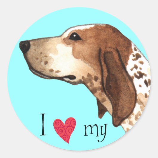 Sticker Rond J'aime mon American English Coonhound (Devant)