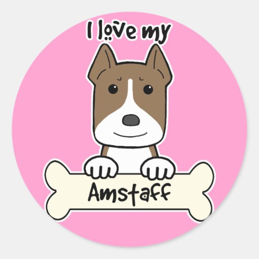 Sticker Rond J'Aime Mon Amstaff (Devant)