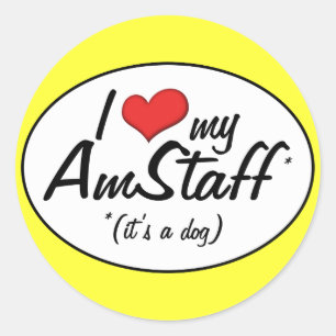 Sticker Rond J'aime mon AmStaff (c'est un chien)