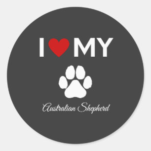 Sticker Rond J'aime mon Australian Shepherd chien nom personnal