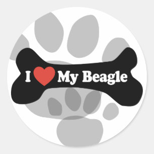 Sticker Rond J'aime mon beagle - os de chien