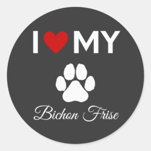 Sticker Rond J'aime mon Bichon Frise chien texte personnalisé