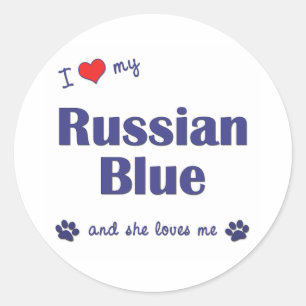 Sticker Rond J'aime mon bleu russe (le chat femelle)