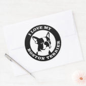 Sticker Rond J'Aime Mon Boston Terrier (Enveloppe)