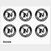 Sticker Rond J'Aime Mon Boston Terrier (Feuille)