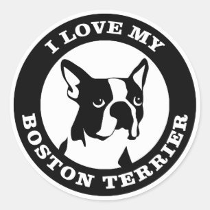 Sticker Rond J'aime mon Boston Terrier