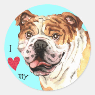 Sticker Rond J'aime mon Bulldog