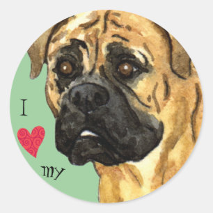 Sticker Rond J'aime mon Bullmastiff