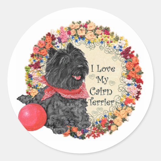 Sticker Rond J'aime mon Cairn Terrier (Devant)