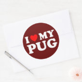 Sticker Rond J'Aime Mon Carlin Avec Le Coeur Rouge (Enveloppe)