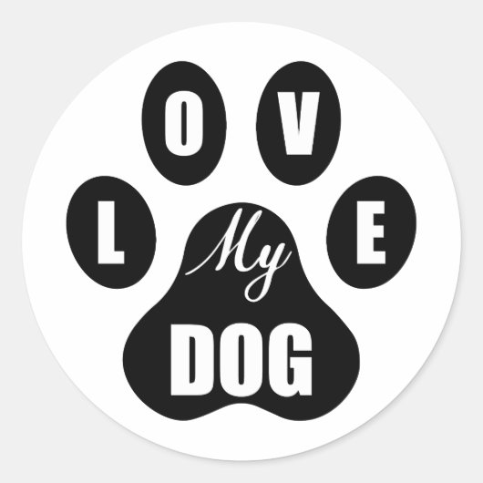 Sticker Rond J'aime mon chien (Devant)
