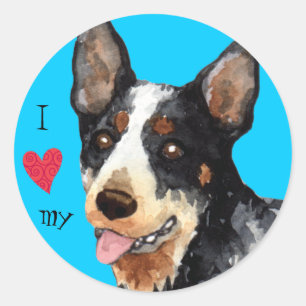Sticker Rond J'aime mon chien australien de bétail
