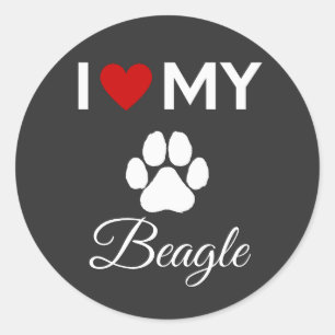 Sticker Rond J'aime mon chien Beagle texte personnalisé