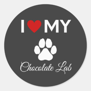 Sticker Rond J'aime mon chien Chocolat Lab texte personnalisé