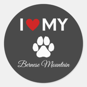 Sticker Rond J'aime mon chien de montagne bernois texte personn