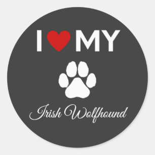 Sticker Rond J'aime mon chien irlandais Wolfhound texte personn