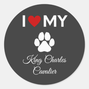 Sticker Rond J'aime mon chien King Charles Cavalier texte perso