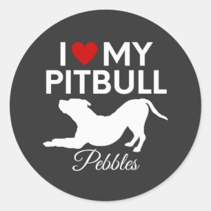 Sticker Rond J'aime mon chien pitbull nom personnalisé texte