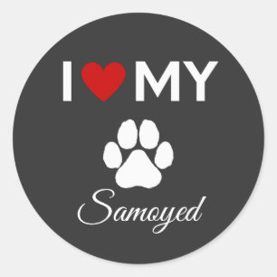 Sticker Rond J'aime mon chien Samoyé texte personnalisé