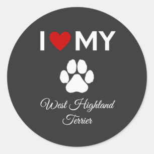 Sticker Rond J'aime mon chien West Highland Terrier texte perso