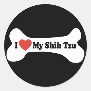 Sticker Rond J'Aime Mon Chih Tzu - Os Chien