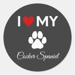 Sticker Rond J'aime mon Cocker Spaniel chien texte personnalisé