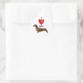 Sticker Rond J'Aime Mon Coeur Rouge Dachshund (Sac)