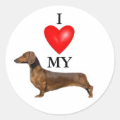 Sticker Rond J'Aime Mon Coeur Rouge Dachshund (Devant)