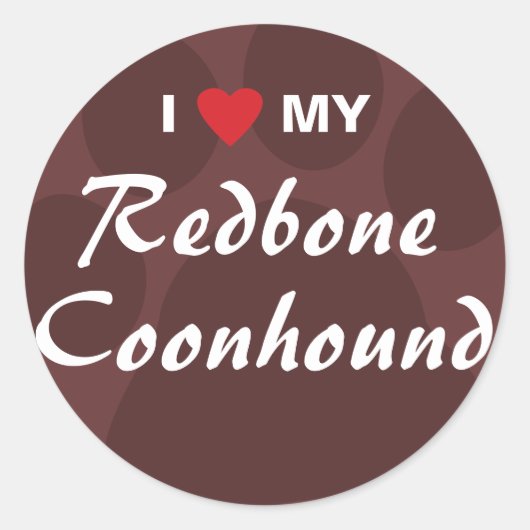 Sticker Rond J'Aime Mon Coonhound Redbone (Devant)