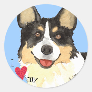 Sticker Rond J'aime mon Corgi gallois Cardigan