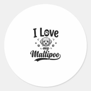 Sticker Rond J'aime mon design de chien gravure vintage Maltipo
