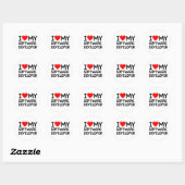 Sticker Rond J'aime mon développeur logiciel (Feuille)