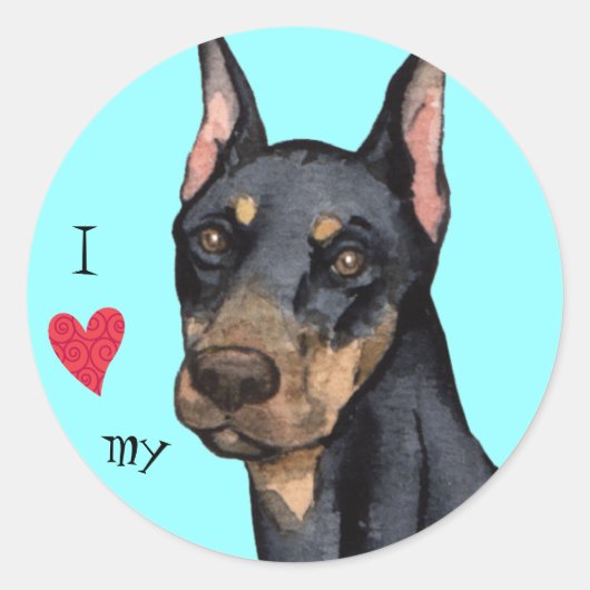 Sticker Rond J'aime mon Doberman (Devant)