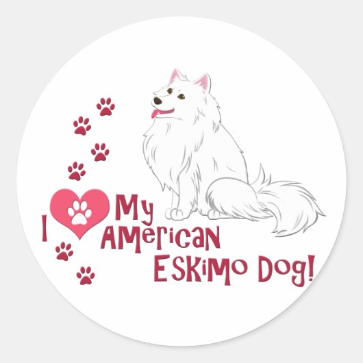 Sticker Rond J'Aime Mon Esquimau Américain Chien ! (Devant)