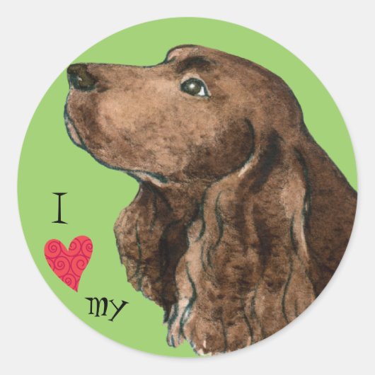 Sticker Rond J'aime mon Field Spaniel (Devant)