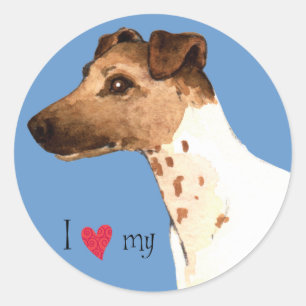 Sticker Rond J'aime mon Fil Fou Fox Terrier