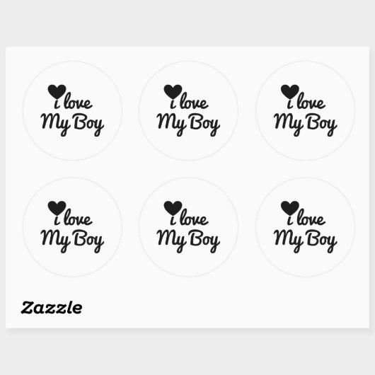 Sticker Rond J'aime mon garçon (Feuille)