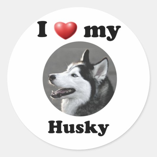 Sticker Rond J'Aime Mon Husky (Devant)