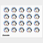 Sticker Rond J'aime mon Husky (Feuille)
