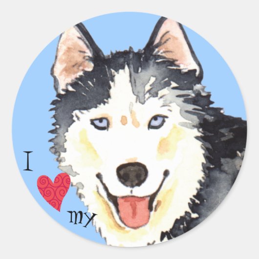 Sticker Rond J'aime mon Husky (Devant)