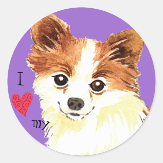 Sticker Rond J'aime mon long manteau Chihuahua (Devant)