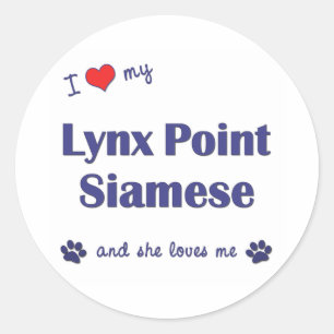 Sticker Rond J'Aime Mon Lynx Point Siamese (Chat Féminin)