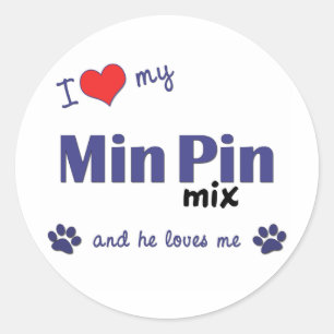 Sticker Rond J'Aime Mon Min Pin Mix (Homme Chien)