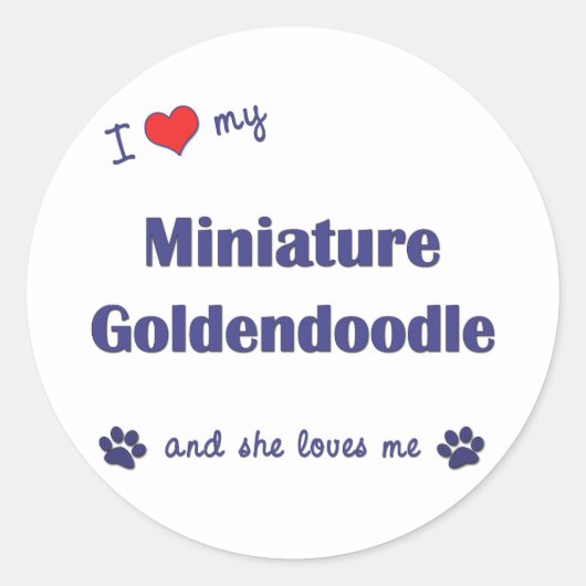 Sticker Rond J'Aime Mon Miniature Goldendoodle (Chien Femme) (Devant)