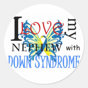 Sticker Rond J'aime mon neveu avec le syndrome de Down