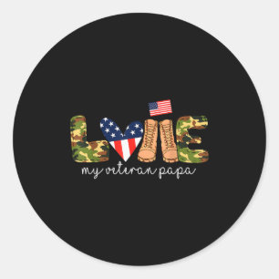 Sticker Rond J'aime mon papa vétéran fier grand-père militaire 