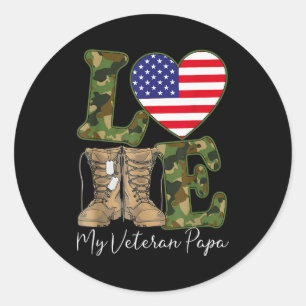 Sticker Rond J'aime mon papa vétéran fier grand-père militaire