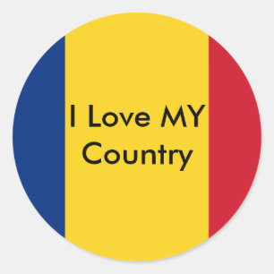 Sticker Rond J'aime mon pays Roumanie Drapeau Le MUSÉE Zazzle