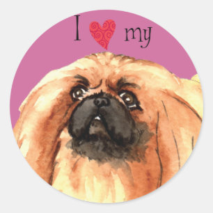 Sticker Rond J'aime mon Pekingese